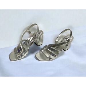 Size 10 Silver LifeStride Broadway Strappy chunky heel open toe sandals
